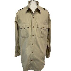 Mens Orvis Khaki Button-Down Long-Sleeve Shirt With Epaulets & Front Pockets